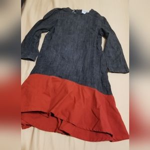 Little girls long sleeve black denim and red dress